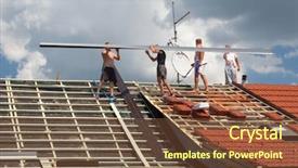 Presentation with roof - PPT theme with architecture carpenter - workers on the roof background and a violet colored foreground