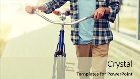  Presentation with city people walking - PPT theme with fixed gear bicycle walking along background and a soft green colored foreground