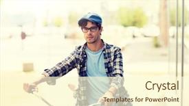  Presentation with city people walking - Cool new slide deck with fixed gear bicycle walking backdrop and a cream colored foreground