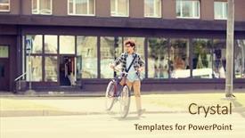  Presentation with healthy life style - Slide deck with moving gears - people style city life background and a cream colored foreground