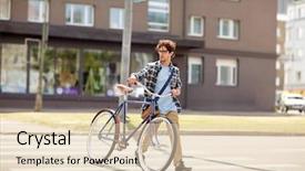  Presentation with people street - Amazing PPT theme having moving europe - people style city life backdrop and a lemonade colored foreground