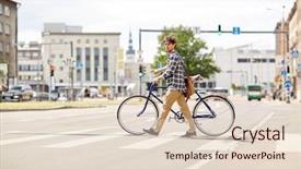  Presentation with people street - PPT theme with people style city life background and a lemonade colored foreground