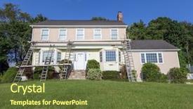  Presentation with fixer upper house - PPT theme enhanced with fixer upper - ladders leaning on the front background and a tawny brown colored foreground