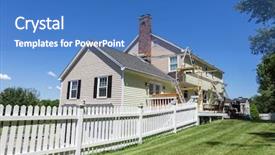  Presentation with fixer upper house - Beautiful slide set featuring fixer upper - ladders leaning on the front backdrop and a teal colored foreground