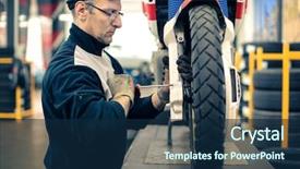  Presentation with bike - Theme enhanced with motorcycle mechanic - fixing a bike background and a navy blue colored foreground