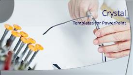  Presentation with elegant man in glasses optics - Cool new presentation design with fixing metall jaws of glasses backdrop and a sky blue colored foreground