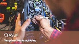  Presentation with electrical and electronics engineering - Presentation design consisting of fixing pc in professional workshop background and a coral colored foreground