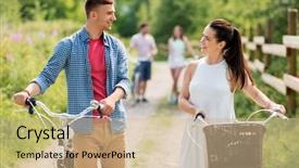  Presentation with young happy couple - Presentation theme featuring young couple with fixed gear background and a coral colored foreground