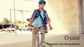  Presentation with people street - PPT theme enhanced with bikes bridge - people style leisure and lifestyle background and a coral colored foreground