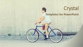  Presentation with man riding big bike motor - Slide set with hipster man riding fixed gear background and a soft green colored foreground