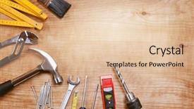  Presentation with wood tools - Presentation having fixing things - assorted work tools on wood background and a lemonade colored foreground