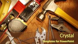  Presentation with wood tools - Audience pleasing slides consisting of fixing things - assorted work tools on wood backdrop and a tawny brown colored foreground