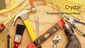  Presentation with wood tools - Audience pleasing PPT theme consisting of fixing things - assorted work tools on wood backdrop and a  colored foreground