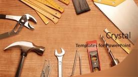  Presentation with wood tools - Beautiful PPT theme featuring fixing things - assorted work tools on wood backdrop and a  colored foreground
