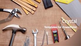  Presentation with wood tools - Amazing PPT layouts having fixing things - assorted work tools on wood backdrop and a  colored foreground