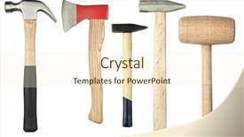  Presentation with various town newspaper headline - Cool new theme with fixing things - various hammers and ax isolated backdrop and a  colored foreground