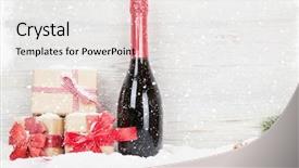  Presentation with christmas hamper gift traditional - Slide set having fizz - christmas gift boxes champagne bottle background and a white colored foreground