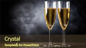  Presentation with glitter - Colorful slide set enhanced with fizz - two champagne glasses in golden backdrop and a tawny brown colored foreground