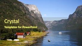  Presentation with unesco - Slides featuring fjord landscape boat and fishing cabins naeroeyfjorden sognefjorden norway unesco world heritage background and a tawny brown colored foreground