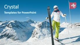  Presentation with skiing - Slide deck consisting of switzerland flag - skiing in swiss alps background and a ocean colored foreground
