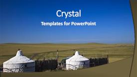  Presentation with dwelling - Colorful presentation theme enhanced with mongolian flag - yurt - nomad's tent is backdrop and a ocean colored foreground
