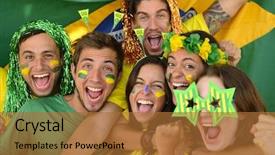  Presentation with football girls - Colorful slides enhanced with flag football girls - happy group of brazilian sport backdrop and a red colored foreground