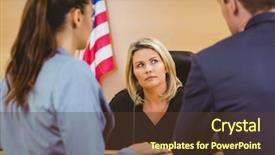  Presentation with american flag - Audience pleasing PPT theme consisting of flag in the court room backdrop and a tawny brown colored foreground
