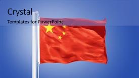  Presentation with china flag - Theme enhanced with flag of china flying against a blue sky background and a teal colored foreground