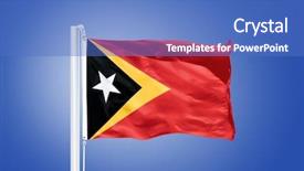  Presentation with water blue sky and peaceful - Colorful theme enhanced with flag of east timor flying backdrop and a teal colored foreground