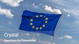  Presentation with europe - Slide set consisting of flag of europe union closeup background and a teal colored foreground