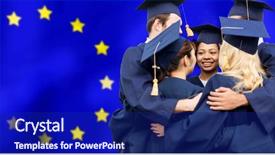  Presentation with european union - Slide deck consisting of hugging over flag of european background and a navy blue colored foreground