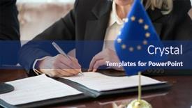  Presentation with negotiating - PPT theme having flag-of-european-union background and a ocean colored foreground