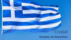  Presentation with greek - Theme featuring flag-of-greece-close-up background and a teal colored foreground