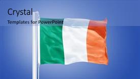  Presentation with ireland - Slide deck having flag of ireland flying against a blue sky background and a light blue colored foreground