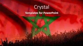  Presentation with soccer fans - PPT theme having flag-of-morocco-overs-soccer background and a tawny brown colored foreground