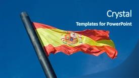  Presentation with blue global - Amazing PPT theme having global crown - flag of spain with blue backdrop and a ocean colored foreground