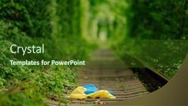  Presentation with refugee - Presentation design featuring flag-of-ukraine-lies background and a tawny brown colored foreground