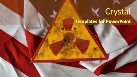  Presentation with usa flag - Colorful slide set enhanced with nuclear energy warning sign danger - flag of usa backdrop and a tawny brown colored foreground