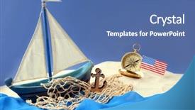  Presentation with columbus - Slides with wooden boat compass and usa background and a ocean colored foreground