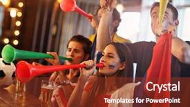  Presentation with pub - Presentation design featuring flag poland - group of friends watching soccer background and a  colored foreground