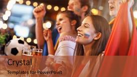  Presentation with pub - Beautiful presentation design featuring flag poland - group of friends watching soccer backdrop and a red colored foreground