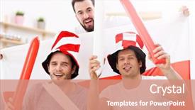  Presentation with farewell of friends - Cool new presentation design with flag polish - happy male friends cheering backdrop and a  colored foreground