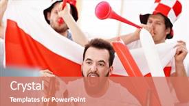  Presentation with farewell of friends - Presentation theme enhanced with flag polish - happy male friends cheering background and a  colored foreground