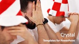  Presentation with friends - Beautiful presentation theme featuring flag polish - happy male friends cheering backdrop and a coral colored foreground