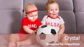  Presentation with soccer fans - Colorful PPT layouts enhanced with flag polish - soccer baby twins fans backdrop and a coral colored foreground