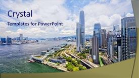  Presentation with hong kong flag - Slide set with flag ship - hong kong central finance downtown background and a light blue colored foreground