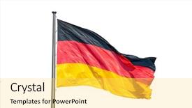  Presentation with german - Audience pleasing theme consisting of flag waving on silver flagpole backdrop and a yellow colored foreground