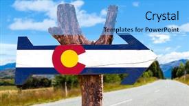  Presentation with colorado - Presentation design consisting of flag wooden sign with road background and a light blue colored foreground