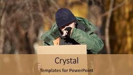  Presentation with homeless - Colorful presentation enhanced with flagelo - homeless man holds blank cardboard backdrop and a coral colored foreground