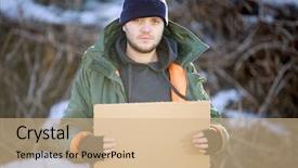  Presentation with homeless - Audience pleasing presentation theme consisting of flagelo - homeless man holds blank cardboard backdrop and a coral colored foreground